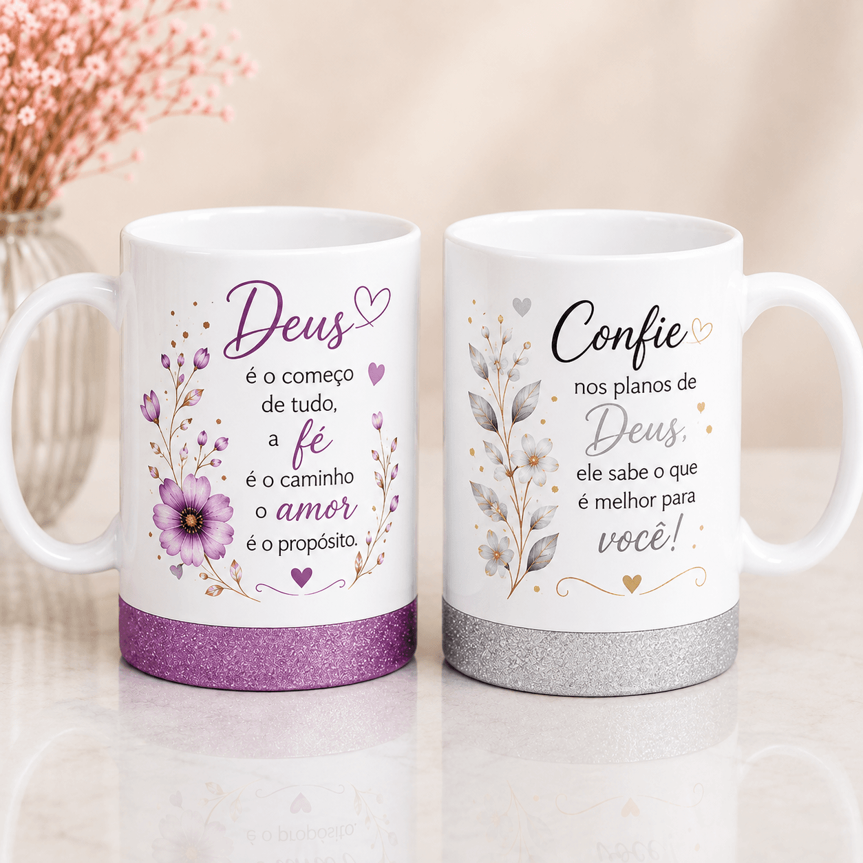 Caneca Branca com Base de Gliter - 325ml
